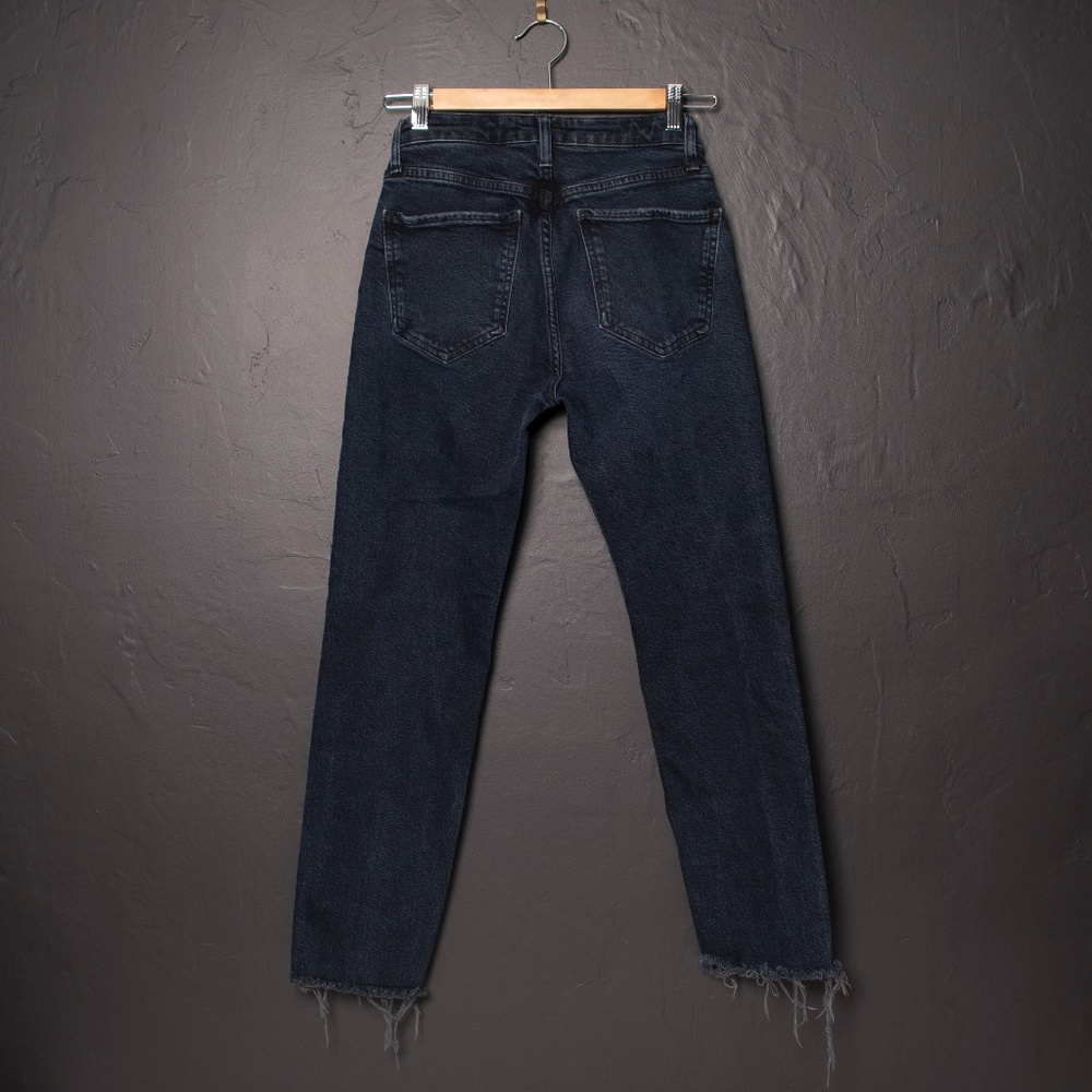 Zara Dark Wash High Rise Fringe Hem Jeans Sz 26